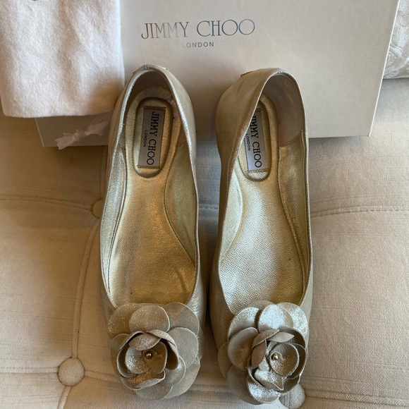 Jimmy Choo Gold Ballerina Flats - Size 37 c/w Box & Dustbag -Excellent Condition - Picture 3 of 14